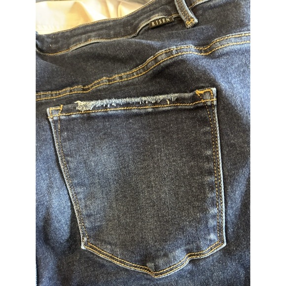 Risen Women's 3X Stretch Wide Leg Jeans Distressed Ragged Edge Plus  Dark Wash - Picture 6 of 13